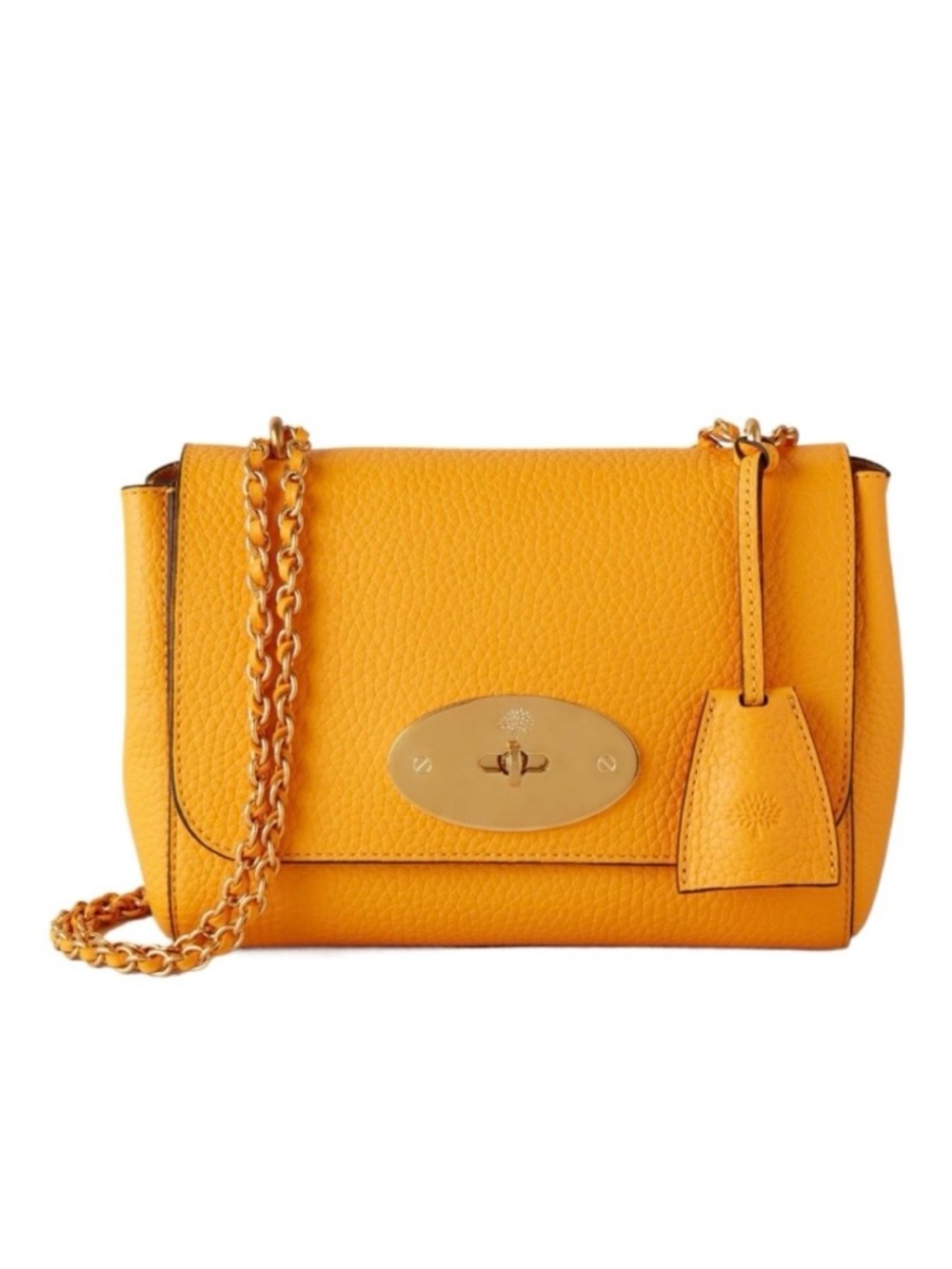 Mulberry Yellow Pebbled Leather Crossbody with Gold Chain